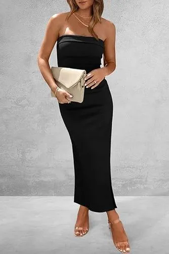 Women's Sheath Dress Slit Dress Sexy Strapless Sleeveless Solid Color Midi Dress Daily Beach Date