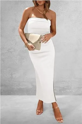 Women's Sheath Dress Slit Dress Sexy Strapless Sleeveless Solid Color Midi Dress Daily Beach Date