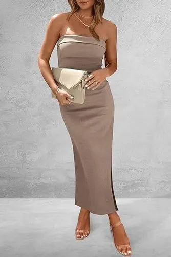 Women's Sheath Dress Slit Dress Sexy Strapless Sleeveless Solid Color Midi Dress Daily Beach Date