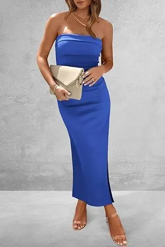 Women's Sheath Dress Slit Dress Sexy Strapless Sleeveless Solid Color Midi Dress Daily Beach Date