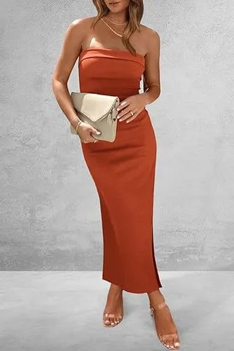 Women's Sheath Dress Slit Dress Sexy Strapless Sleeveless Solid Color Midi Dress Daily Beach Date