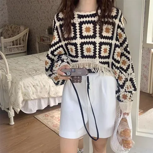 Women's Sweater Long Sleeve Sweaters & Cardigans Tassel Hollow Out Casual Geometric