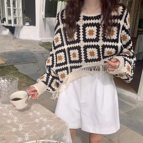 Women's Sweater Long Sleeve Sweaters & Cardigans Tassel Hollow Out Casual Geometric