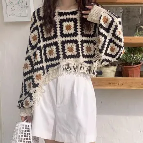 Women's Sweater Long Sleeve Sweaters & Cardigans Tassel Hollow Out Casual Geometric