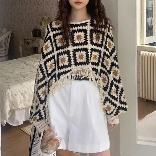 Women's Sweater Long Sleeve Sweaters & Cardigans Tassel Hollow Out Casual Geometric