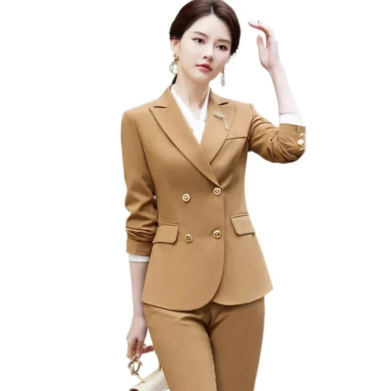 Women's Formal Long Sleeve Slim Blazer High Wais Pants Two Piece Suit